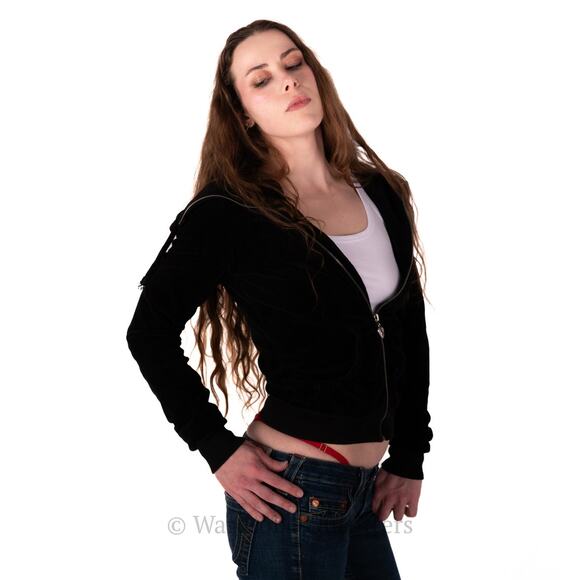 Vintage Y2k Twisted Heart Velvet Velour Zip Up Embellished Hoodie Jacket - S - Picture 5 of 10